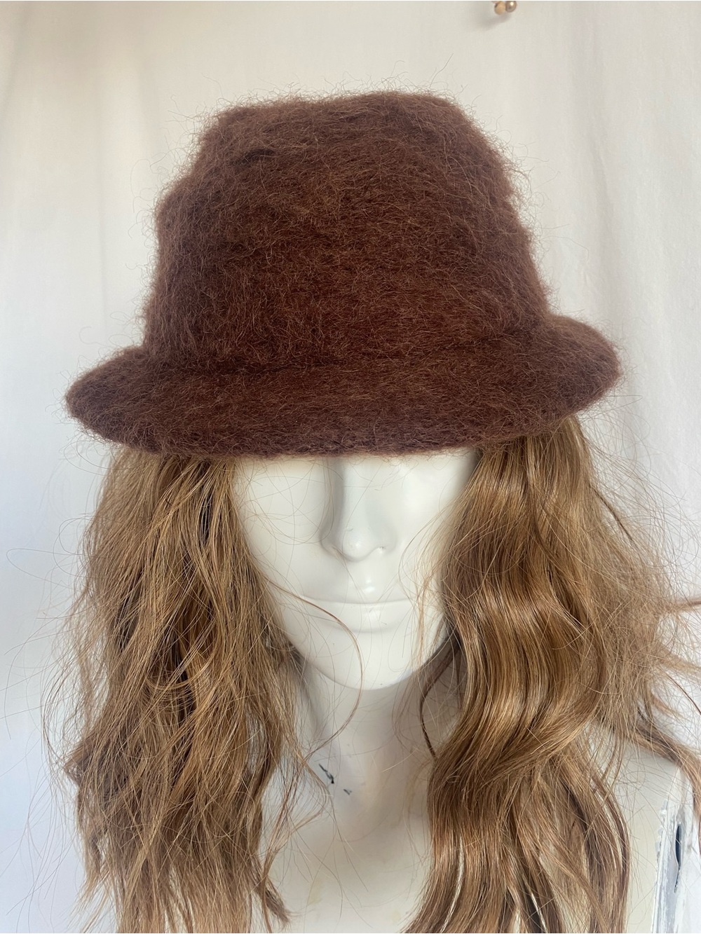 Vintage Made in Italy Brown Fuzzy Wool Blend Cloche Bucket Hat